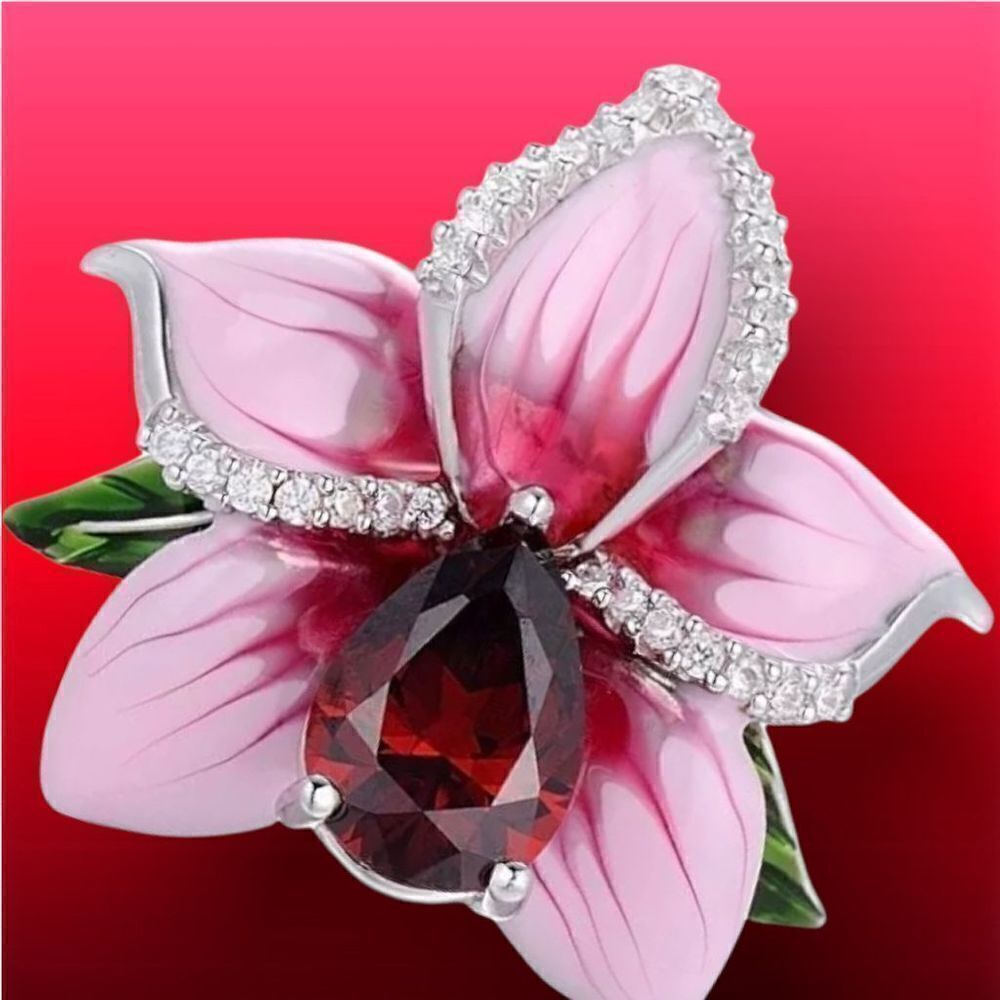 GORGEOUS FLOWER OF LOVE 18KT WHITE GOLD RUBY FASHION RING 9 & 10